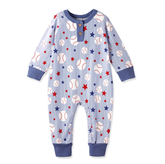 Grand Slam Bamboo Baseball Henley Romper for Baby Boys