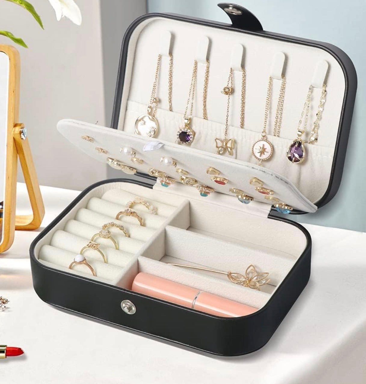 Travel Small Jewelry Case for Women, Girls, Small Jewelry Box for Rings Necklaces, Bracelets, Earrings