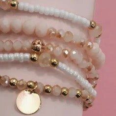 Multilayer Beaded Chain Disc Charm Bracelet