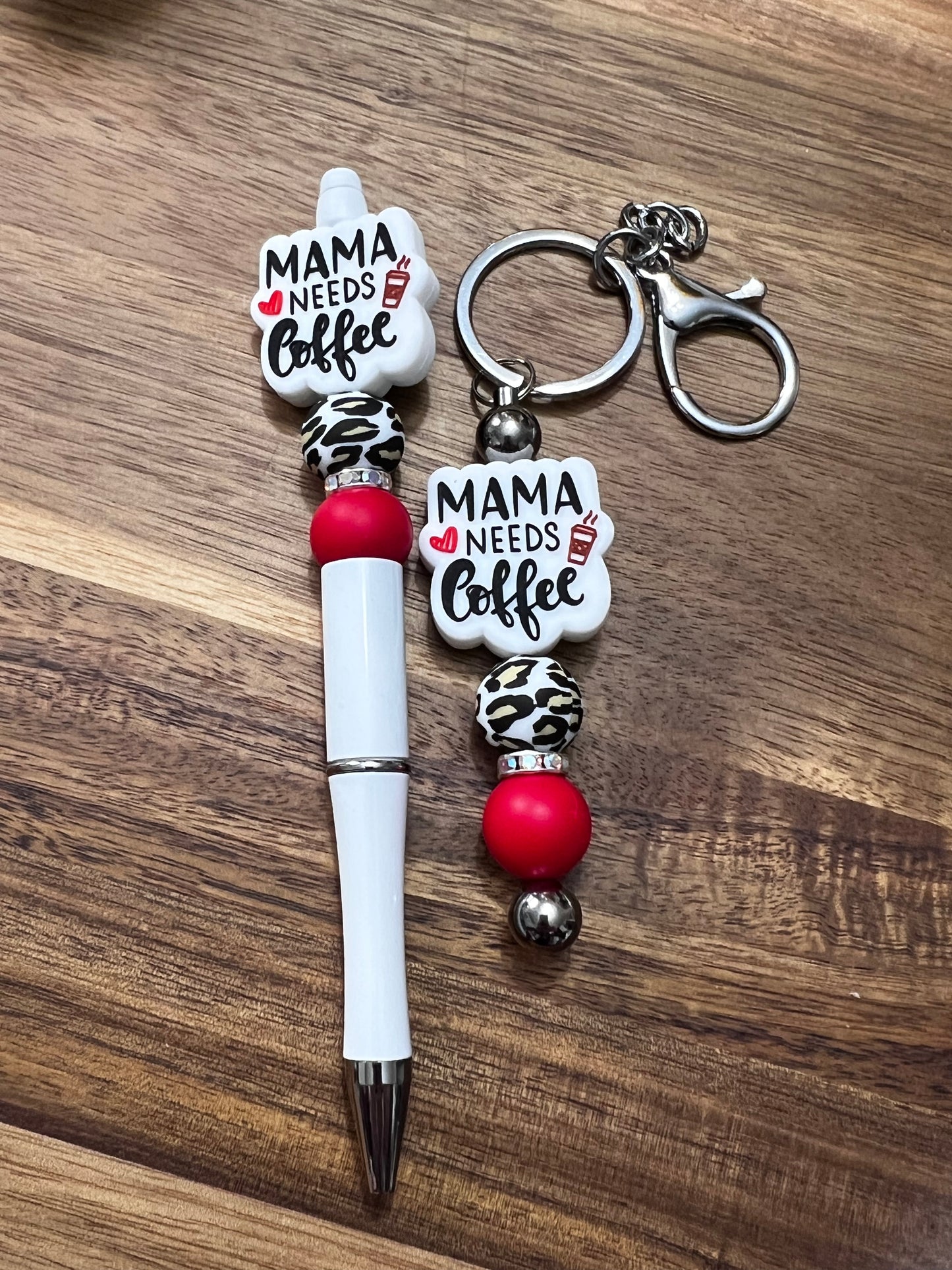 Mama Needs Coffee Beaded Keychain | Bar Keychain | Silicone Bead Keychain