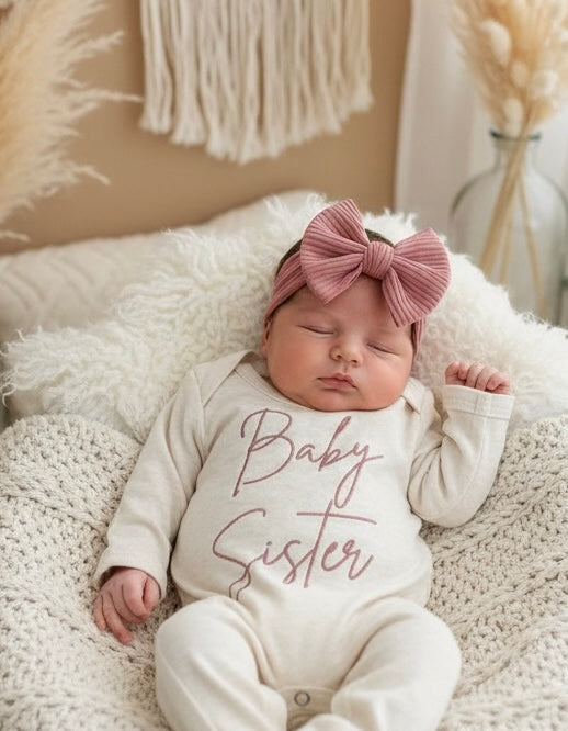 Baby Sister Baby Announcement Embroidered Romper