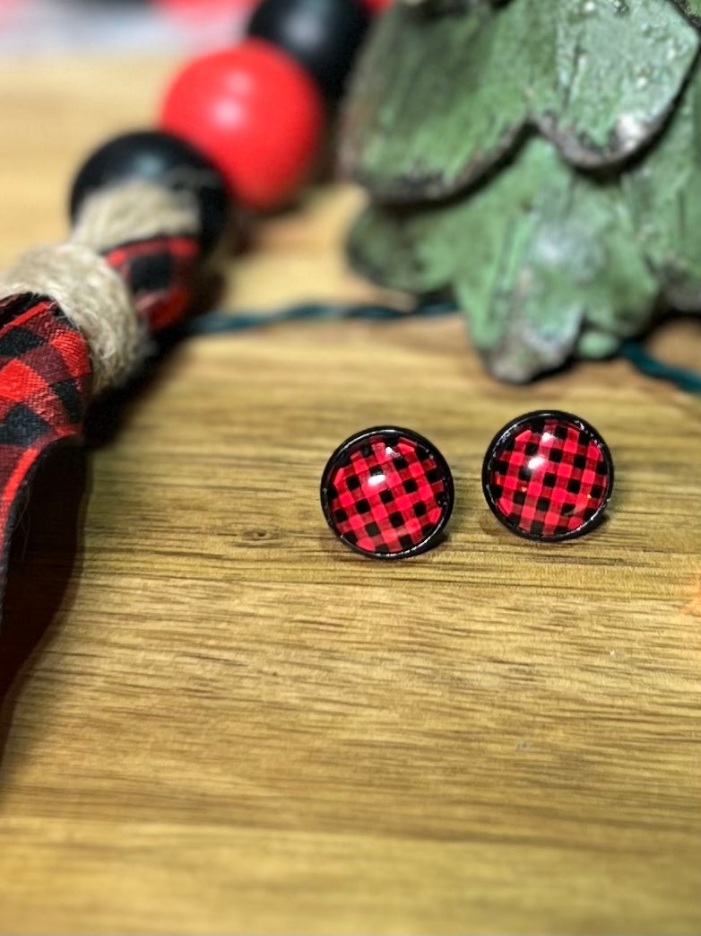 Buffalo Plaid Stud Earrings | Christmas Earrings | Winter Earrings