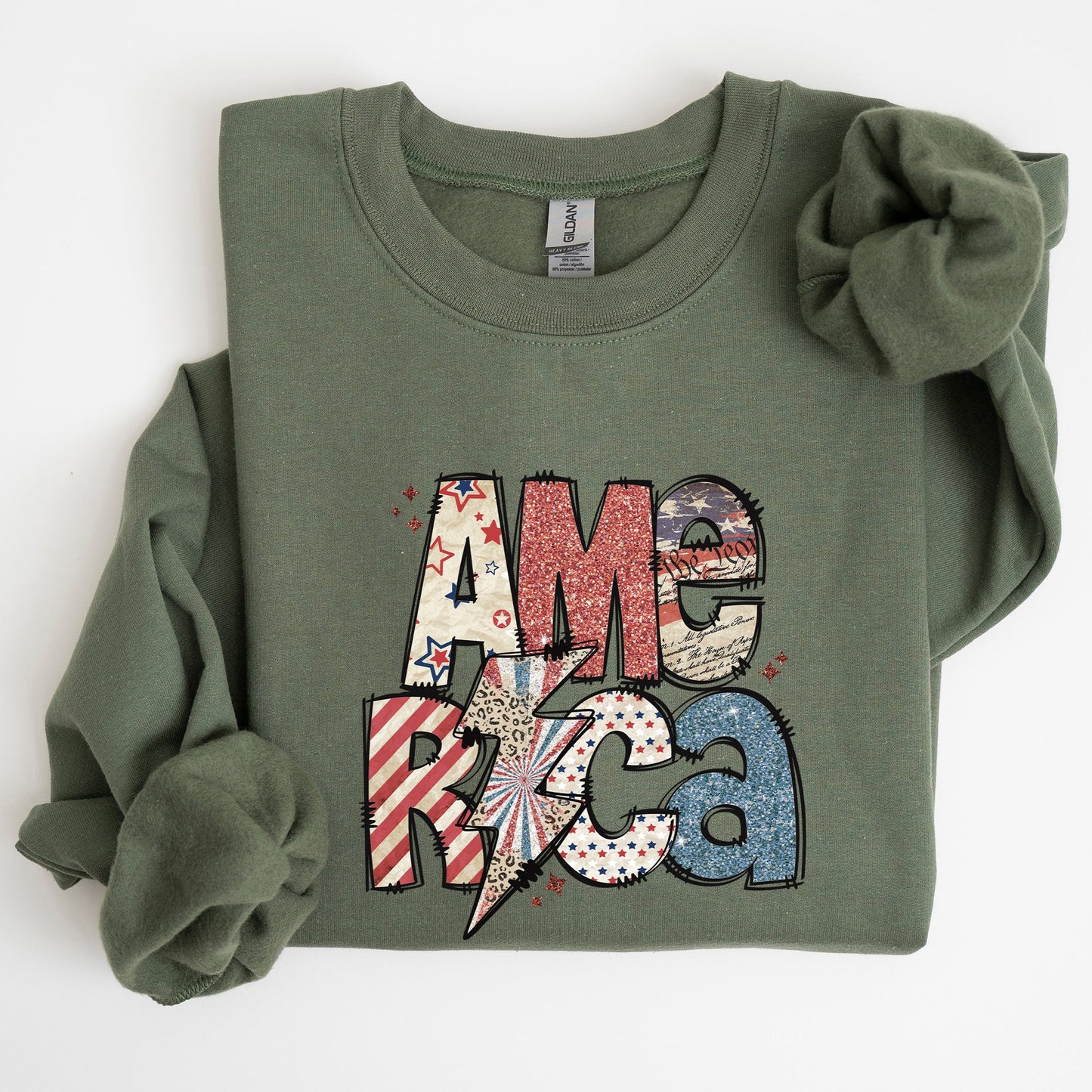 America, Patriotic Lightening Bolt Patterns Patch Sweatshirt