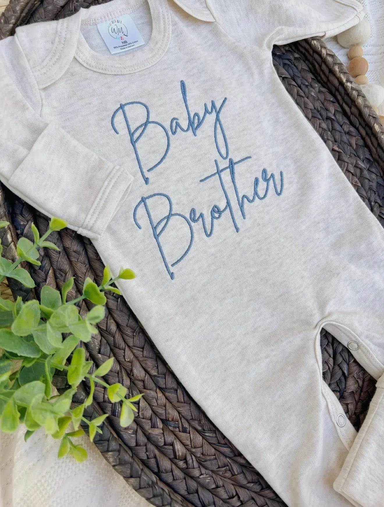 Baby Brother Blue Baby Announcement Embroidered Baby Romper
