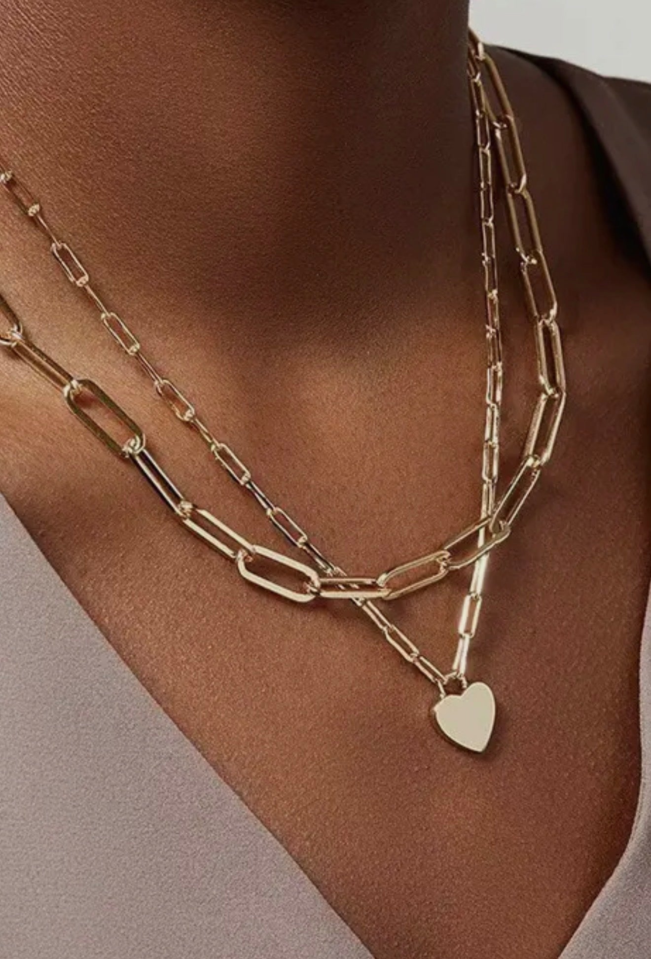 Gold MultiLayer Heart Charm Necklace