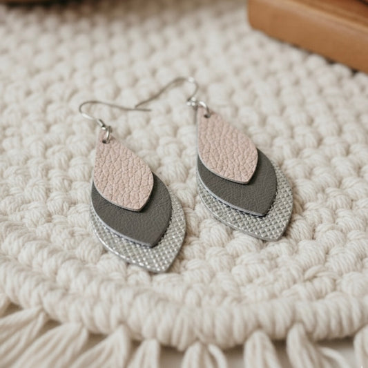 Skinny Layered Teardrop Earrings: Blush, Grey & Silver