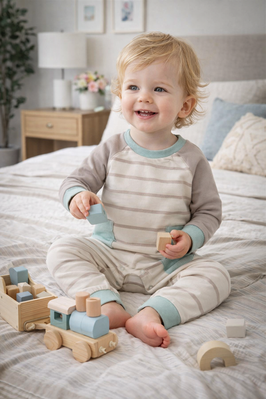 Burt's Bees Striped Boys Jumpsuit