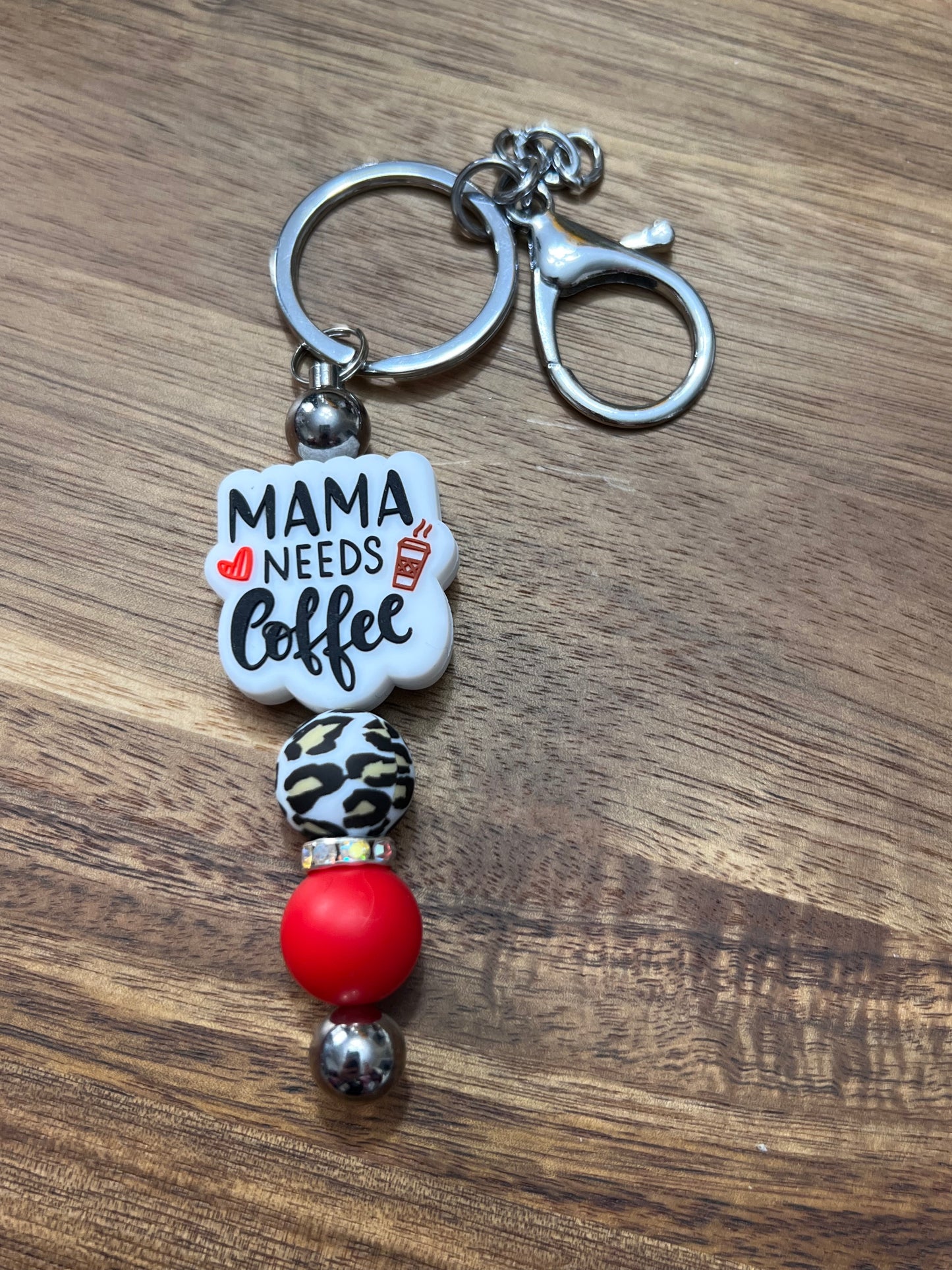 Mama Needs Coffee Beaded Keychain | Bar Keychain | Silicone Bead Keychain