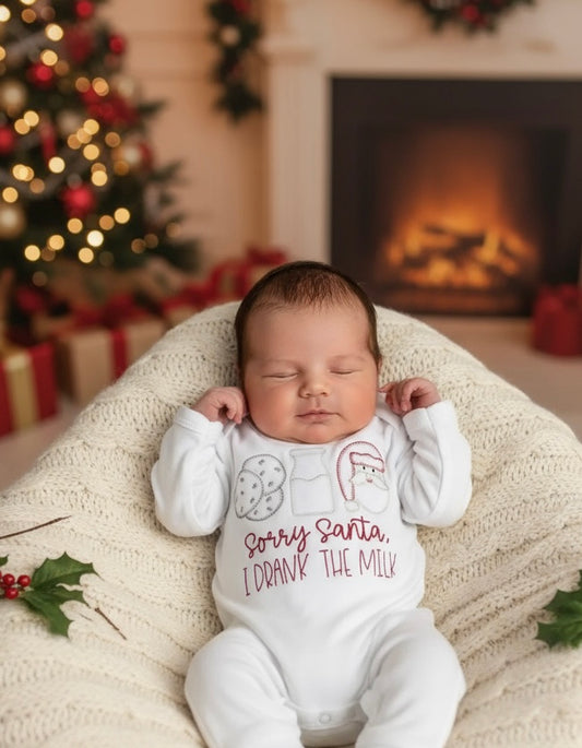 Sorry Santa I Drank All the Milk Embroidered Christmas Romper