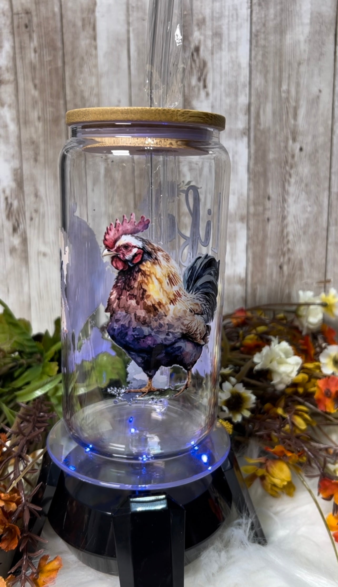 Life is Better With Chickens Glass Tumbler Cup | Chicken Gifts | Chickens and Roosters | 16oz Clear Glass Can | Libby Glass Tumbler with Straw and Bamboo Lid