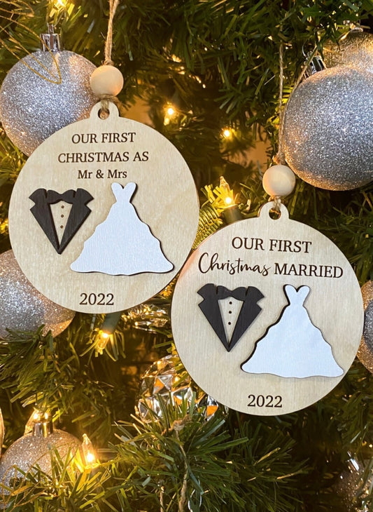 Our First Christmas Married Ornament | Personalized Wedding Ornament | Wedding Gift| Mr. & Mrs. | Mr. & Mr. | Mrs. | Mrs.