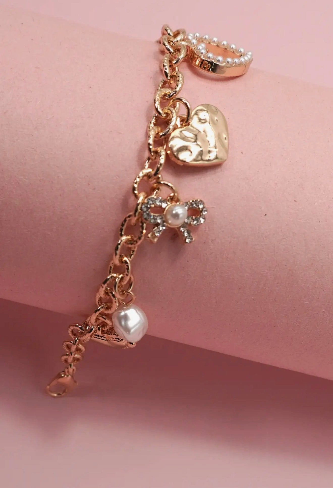 Charm Bracelet Bow Heart Pearl Disc Charms