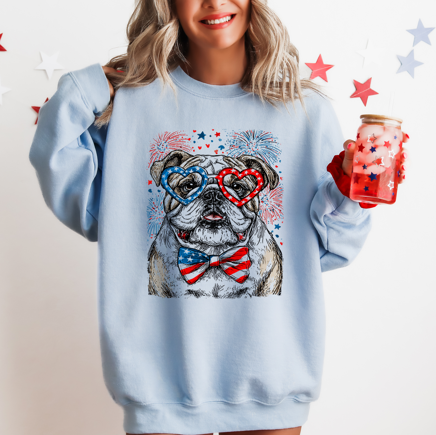 English Bulldog Patriotic Dog, USA, America, Pet Lover, 4th of July Sweatshirt