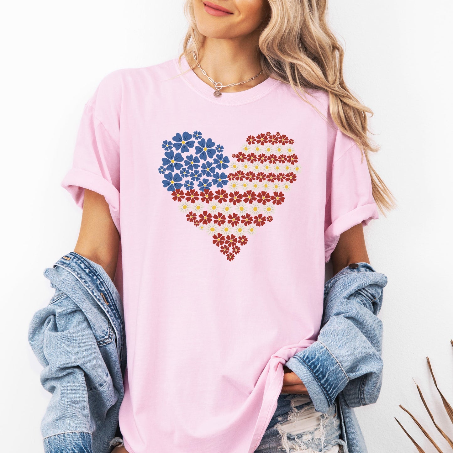 Floral Heart, Patriotic, Red White Blue, USA, America, 4th of July Tshirt Comfort Colors T-Shirt