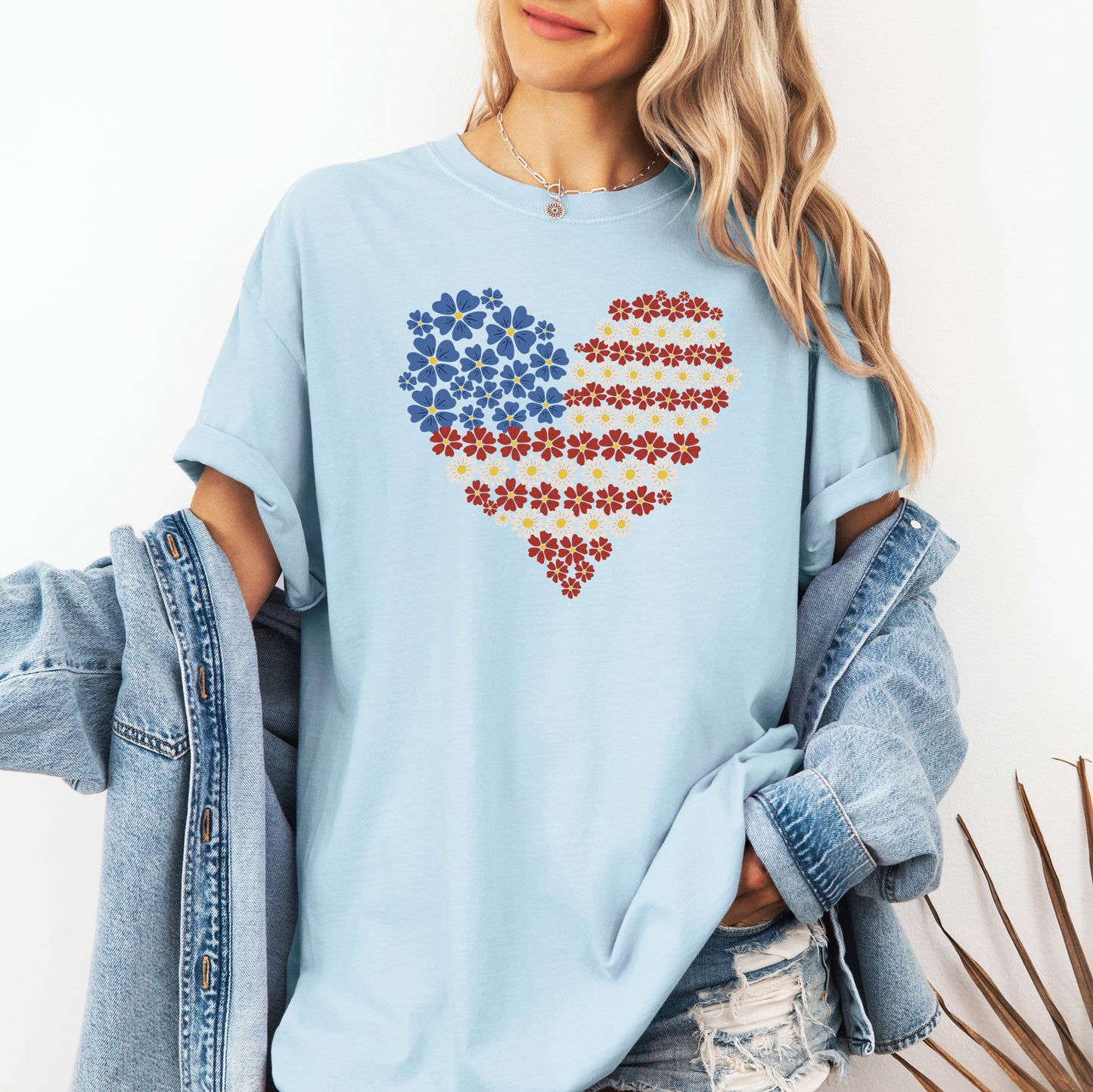 Floral Heart, Patriotic, Red White Blue, USA, America, 4th of July Tshirt Comfort Colors T-Shirt