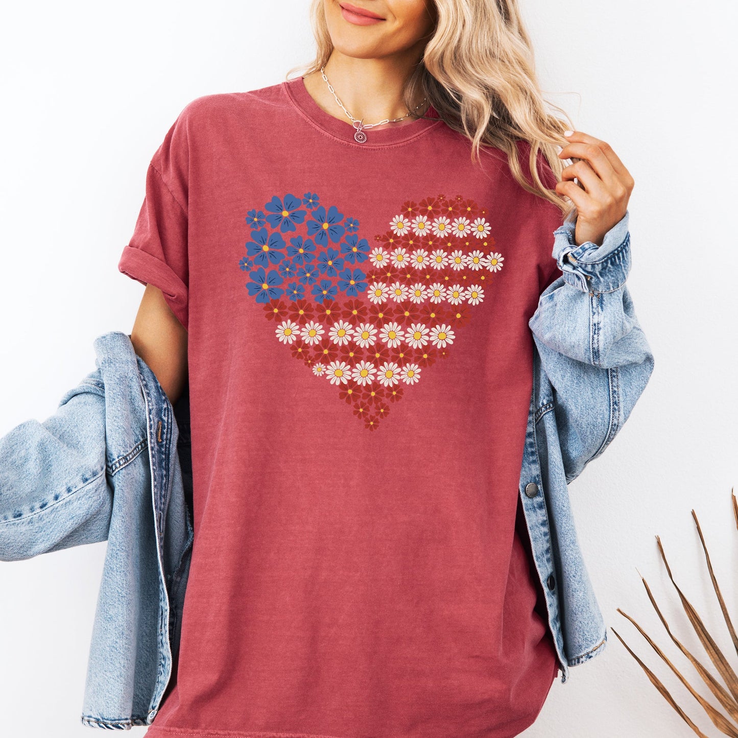 Floral Heart, Patriotic, Red White Blue, USA, America, 4th of July Tshirt Comfort Colors T-Shirt