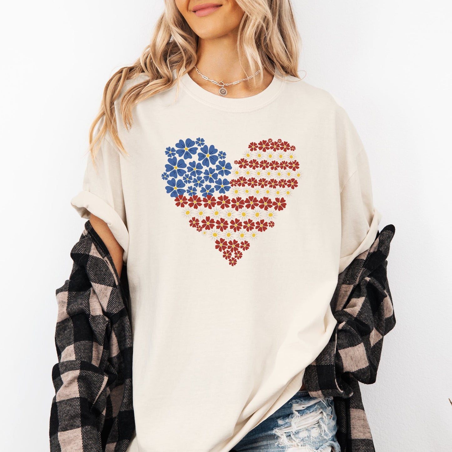 Floral Heart, Patriotic, Red White Blue, USA, America, 4th of July Tshirt Comfort Colors T-Shirt