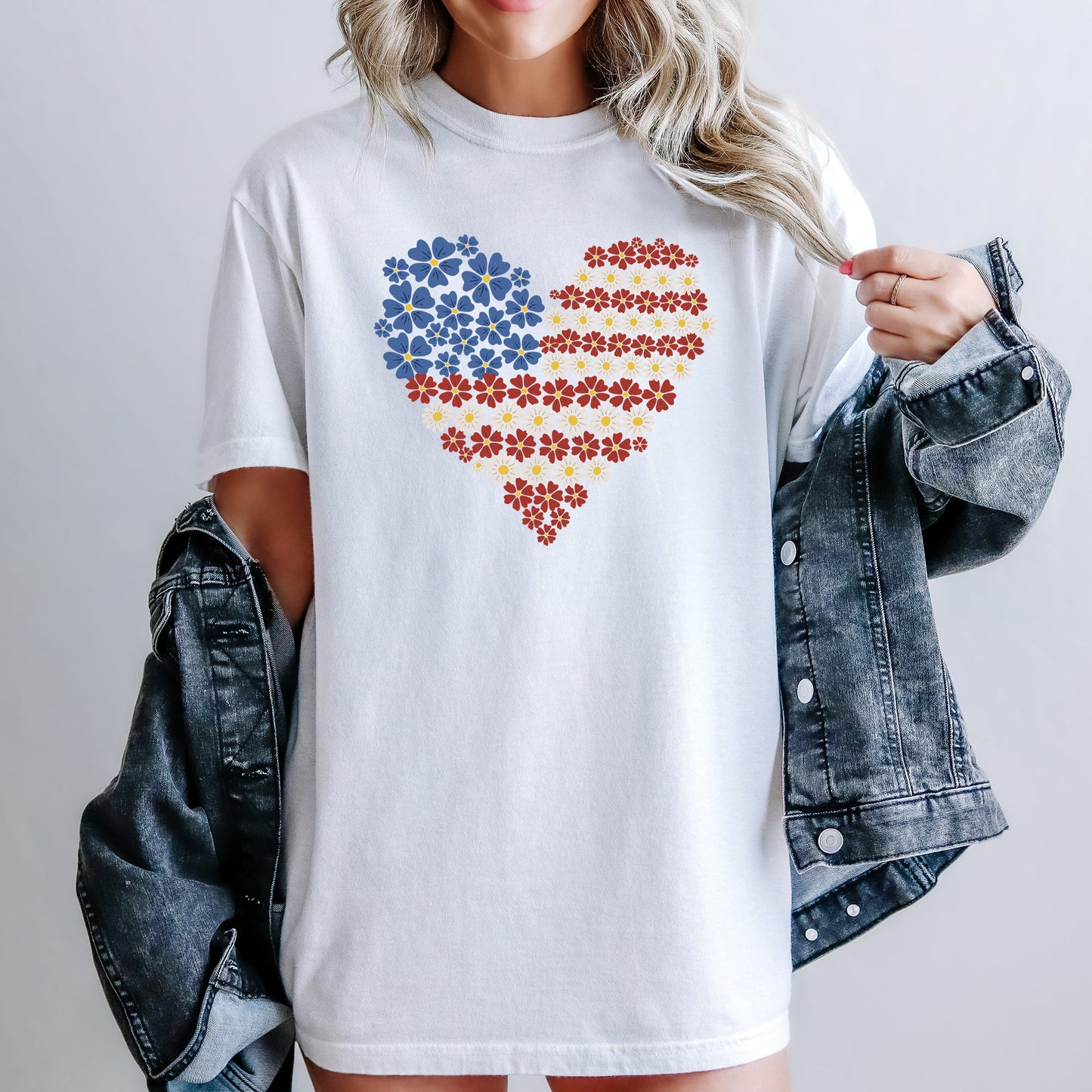 Floral Heart, Patriotic, Red White Blue, USA, America, 4th of July Tshirt Comfort Colors T-Shirt