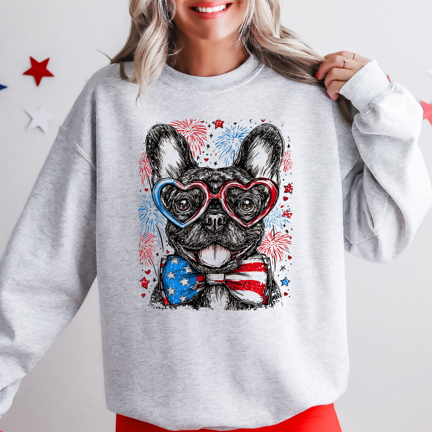 French Bulldog, Frenchie Patriotic Dog, USA, America, Pet Lover, 4th of July Sweatshirt