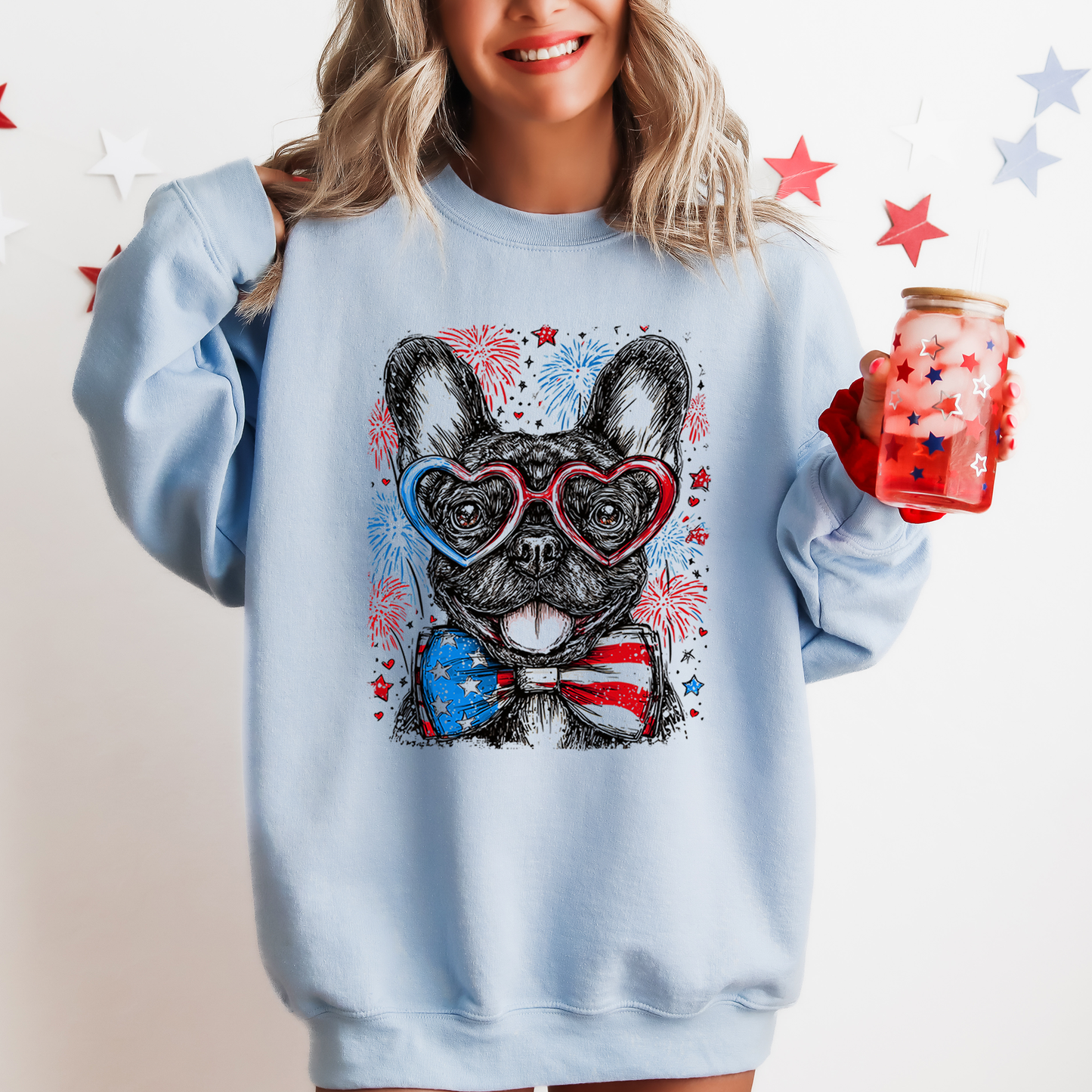 French Bulldog, Frenchie Patriotic Dog, USA, America, Pet Lover, 4th of July Sweatshirt