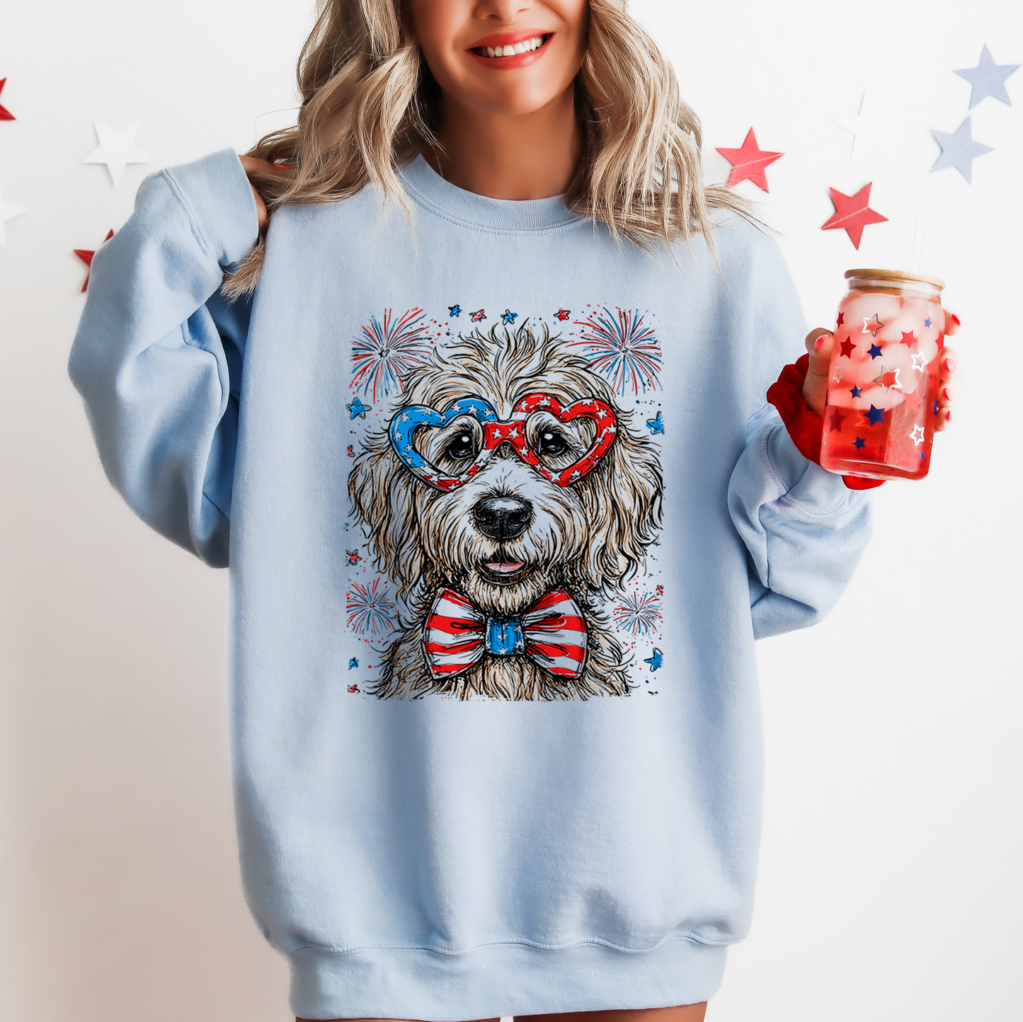 Golden Doodle Patriotic Dog, USA, America, Pet Lover, 4th of July Sweatshirt