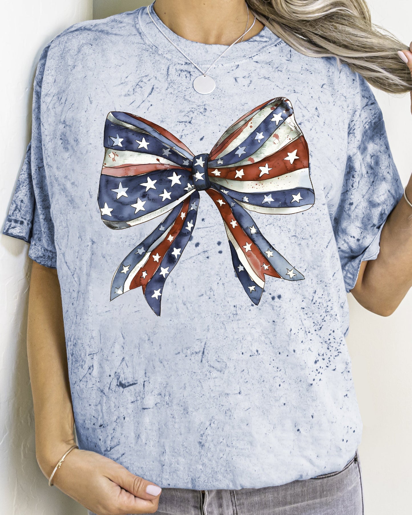 Patriotic Bow, Ribbon, USA, 4th Of July, Memorial Day, Color Blast, Comfort Colors Tshirt