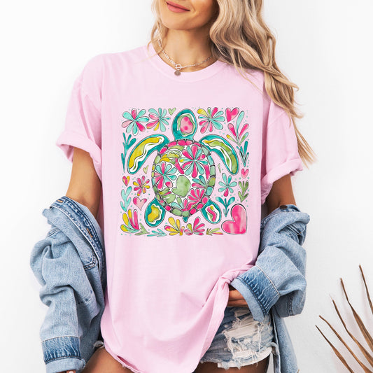 Painted Sea Turtle, Turtle, Sea, Ocean, Summer, Beach, Comfort Colors T-Shirt