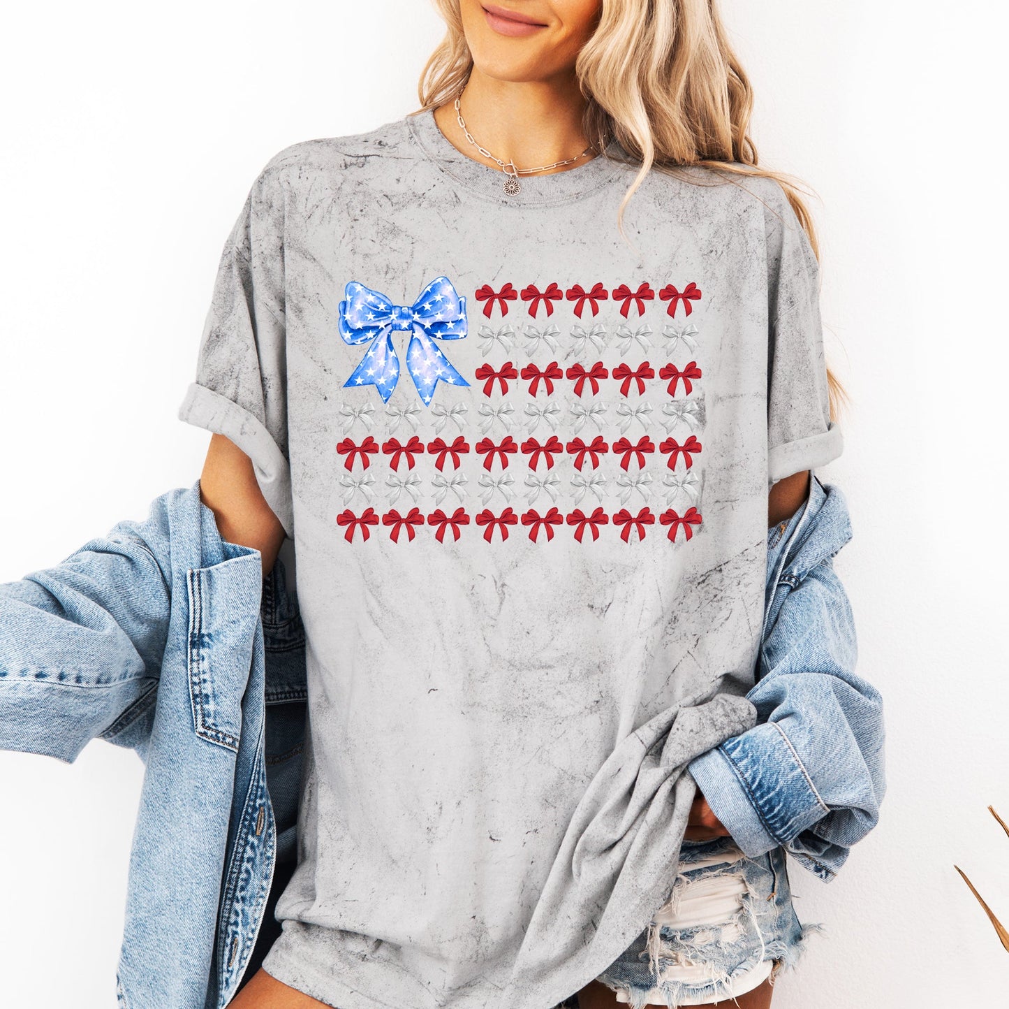 Patriotic Bows, Flag, USA, Coquette, Ribbons, America, Color Blast Tshirt Comfort Colors T-Shirt