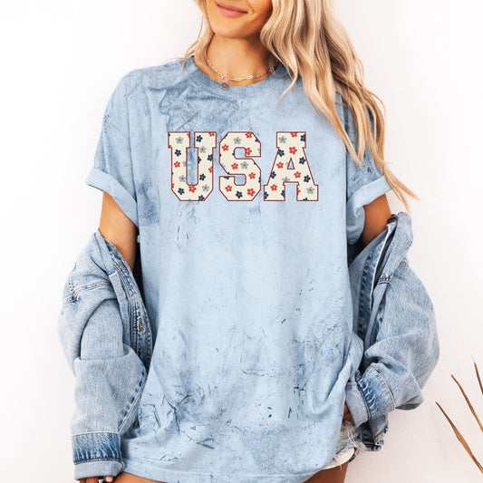 USA Flowers, Minimalist, Patriotic, America, 4th of July, Color Blast Tshirt Comfort Colors T-Shirt