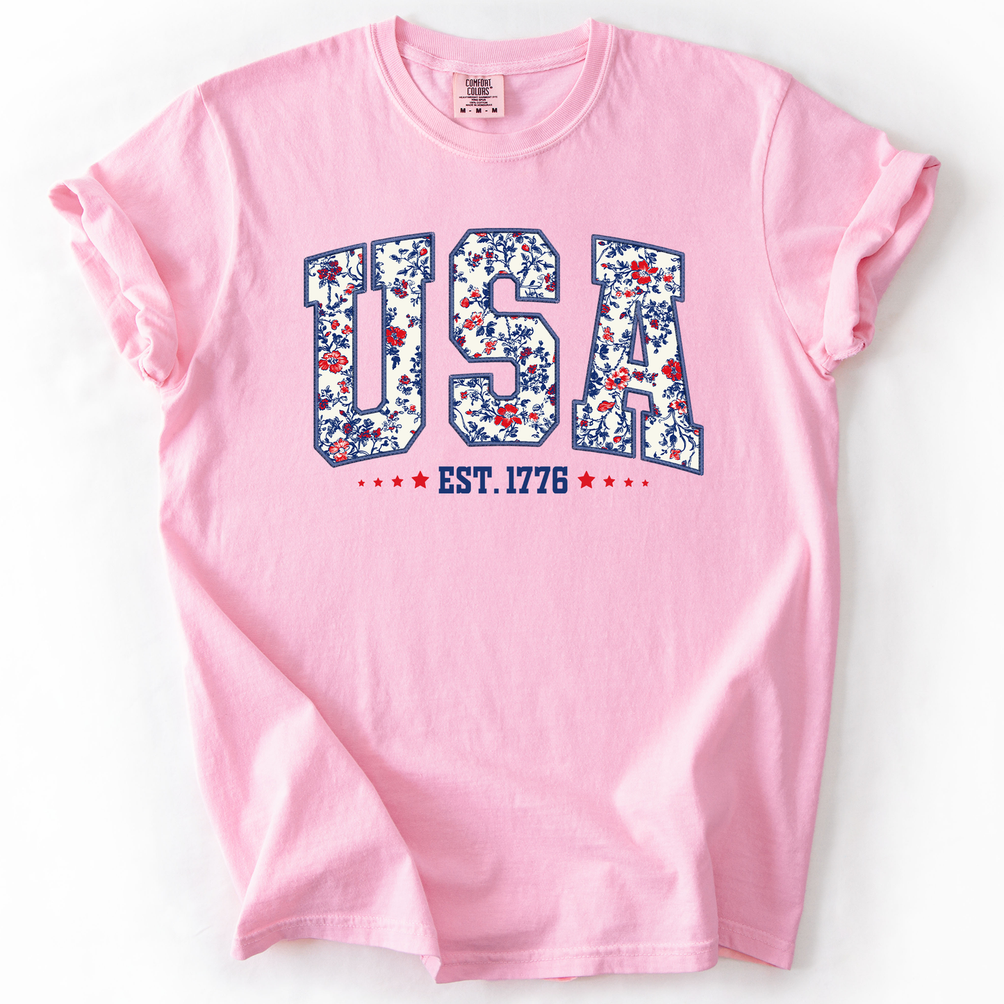 USA, Floral Pattern, Est 1776, Patriotic, America, Comfort Colors T-Shirt