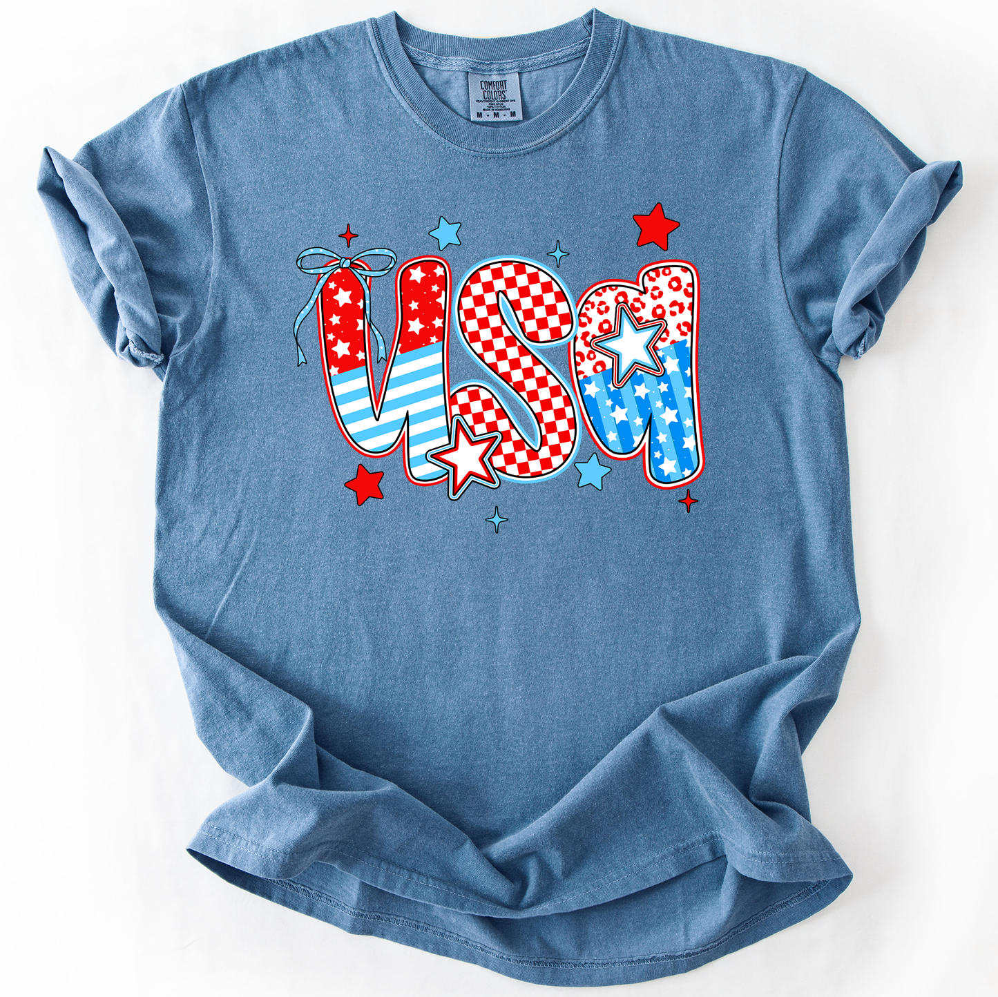 USA, Patriotic Patterns, Bow, Fourth of July, America, Comfort Colors T-Shirt