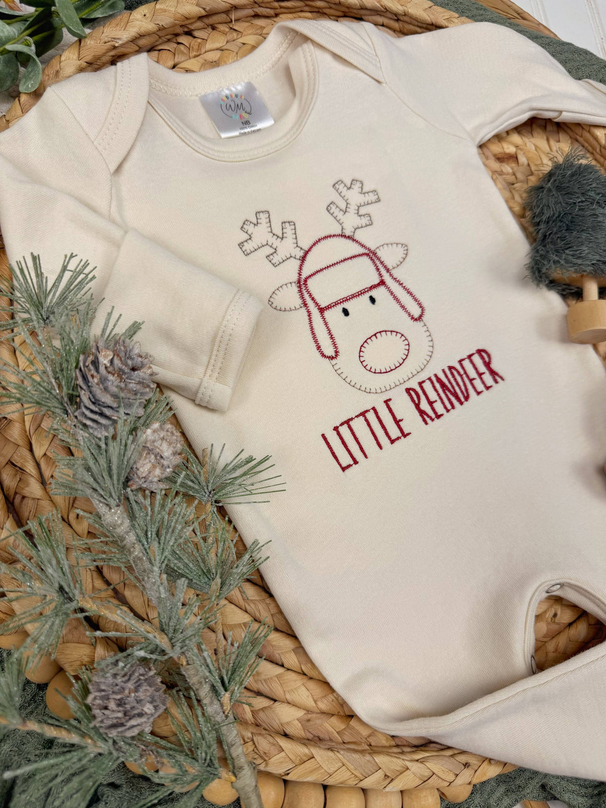 Little reindeer baby footie | Christmas baby outfit
