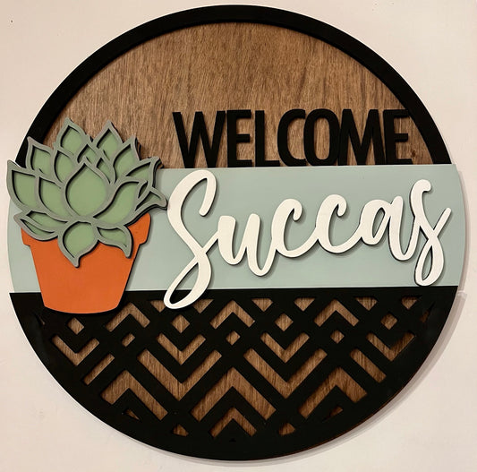 Welcome Succas Front Door Hanger Sign, Welcome Succulent Sign