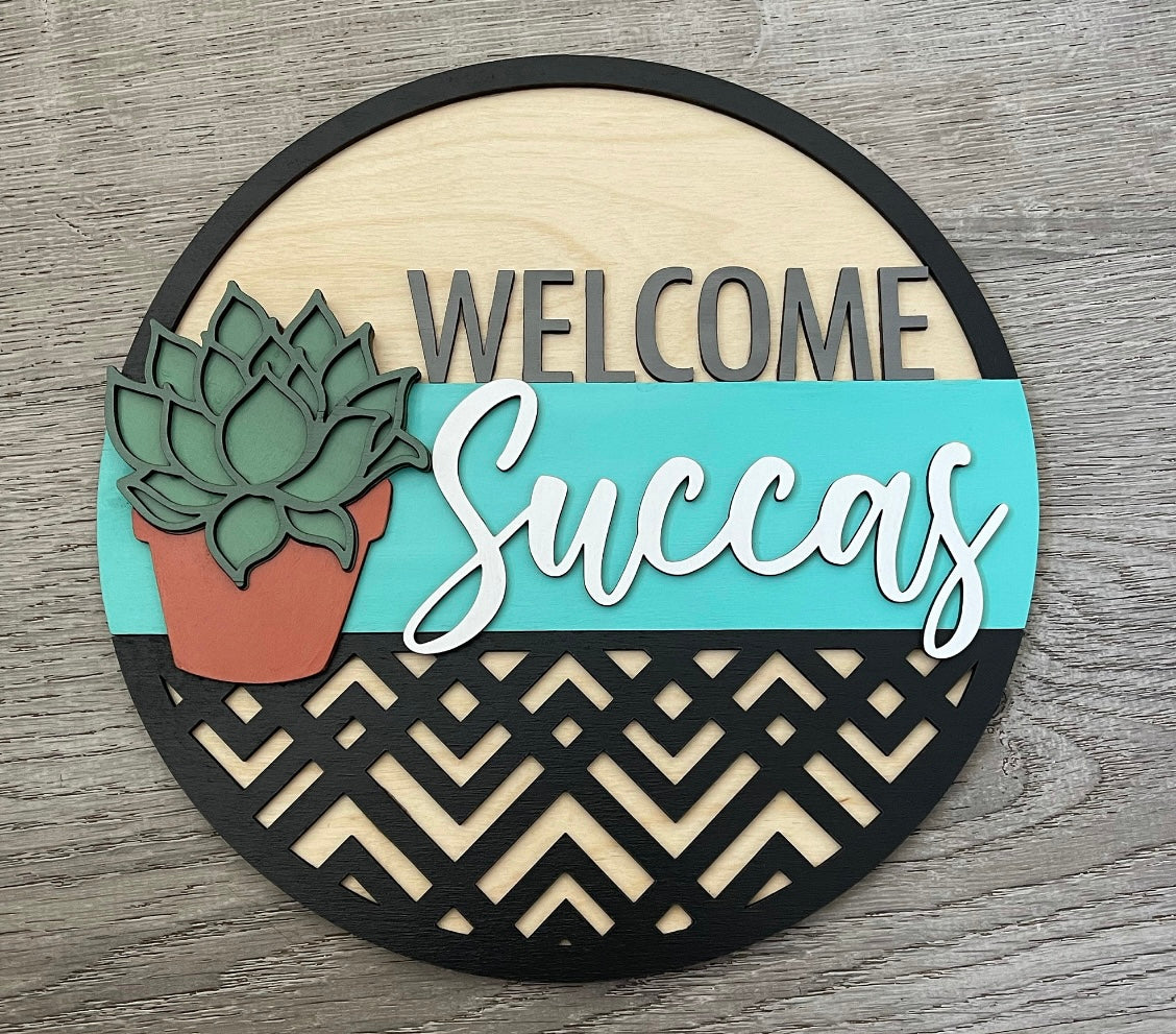 Welcome Succas Front Door Hanger Sign, Welcome Succulent Sign