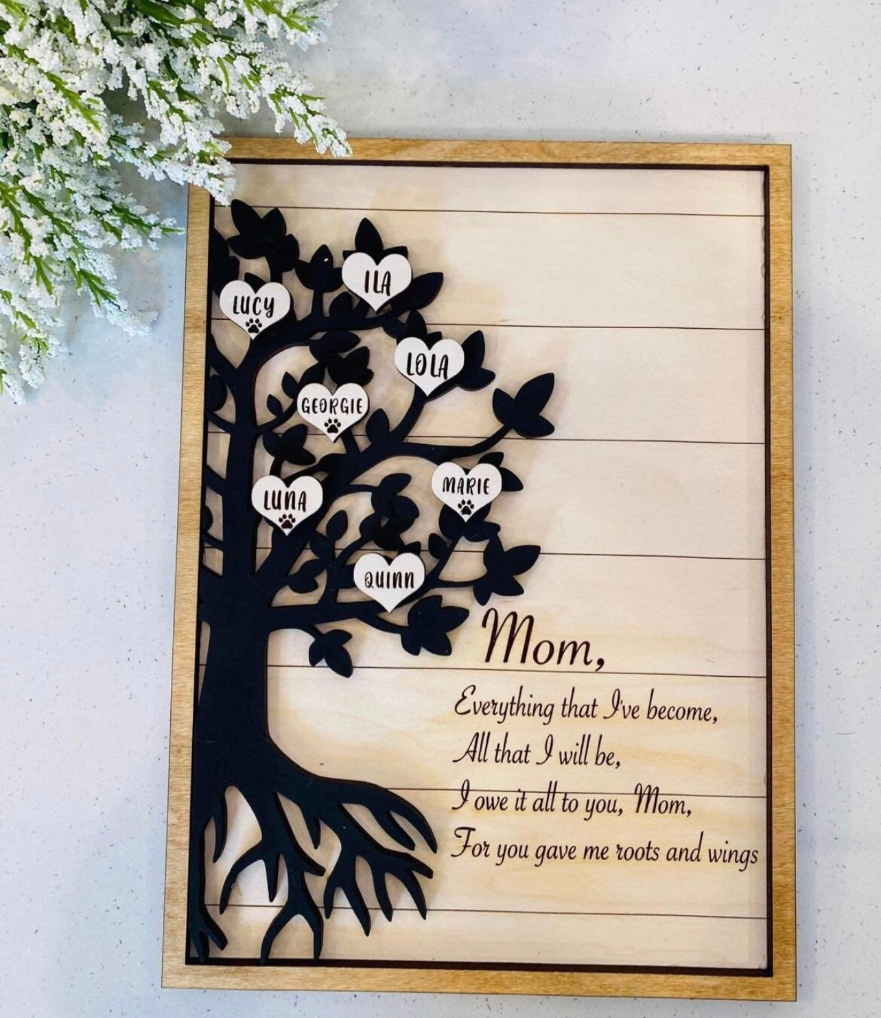 Personalized Family Tree, Keepsake Wooden Wall Art, Mothers Day Gift for Her